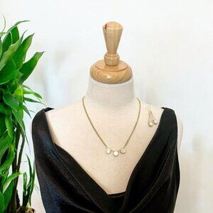 REIMAGINED Gold Plated Mother of Pearl 20" Necklace with Dangling Earring Set